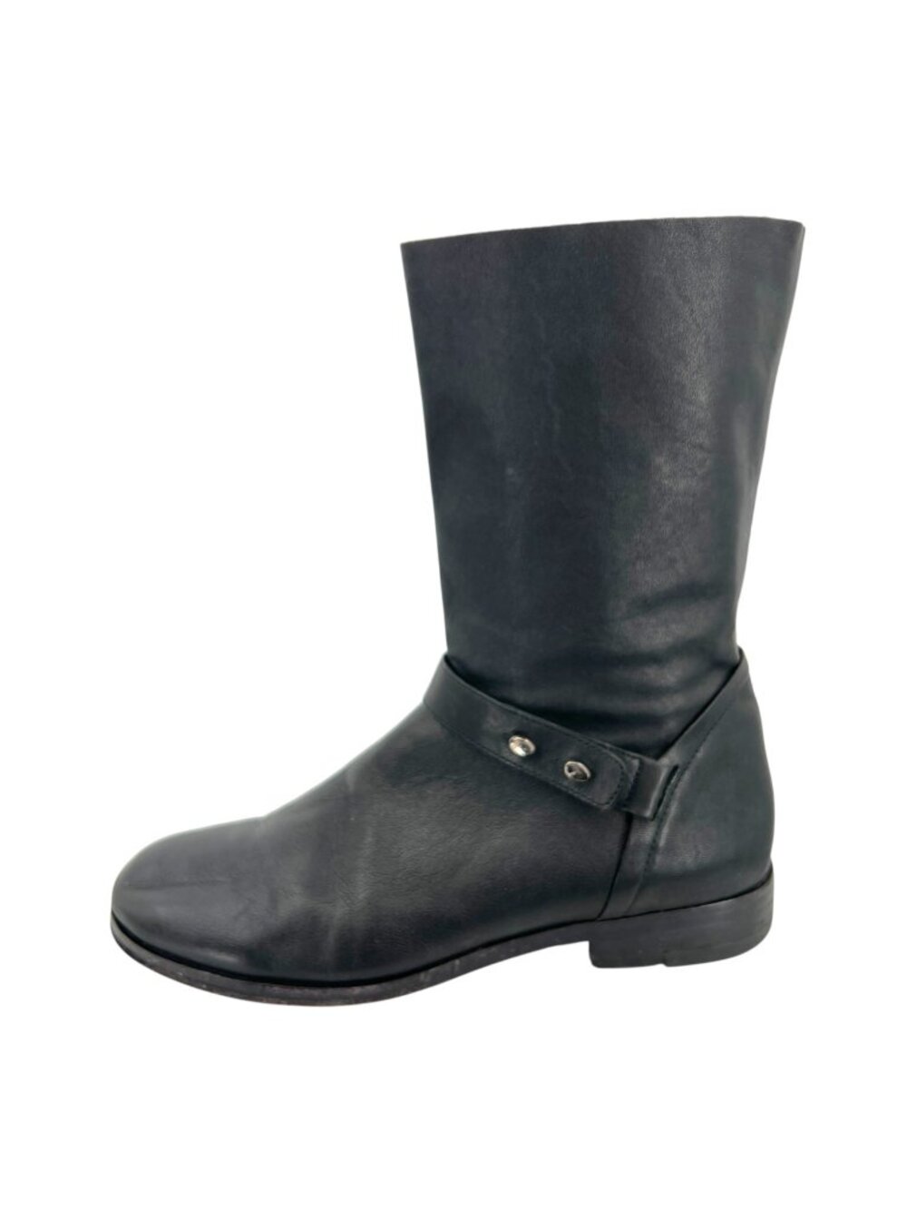 Eileen Fisher Moto Black Leather Mid-Calf Boots Size 8.5 Minimalist Moto Grunge